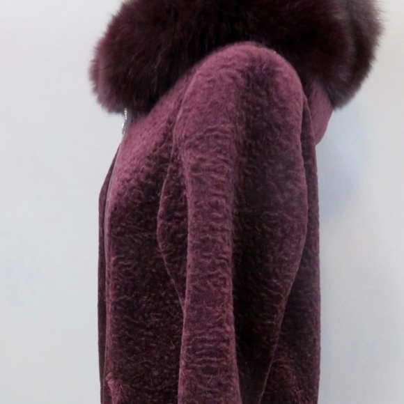 Burgundy Lamb and Fox Fur Coat - Picture 4 of 8